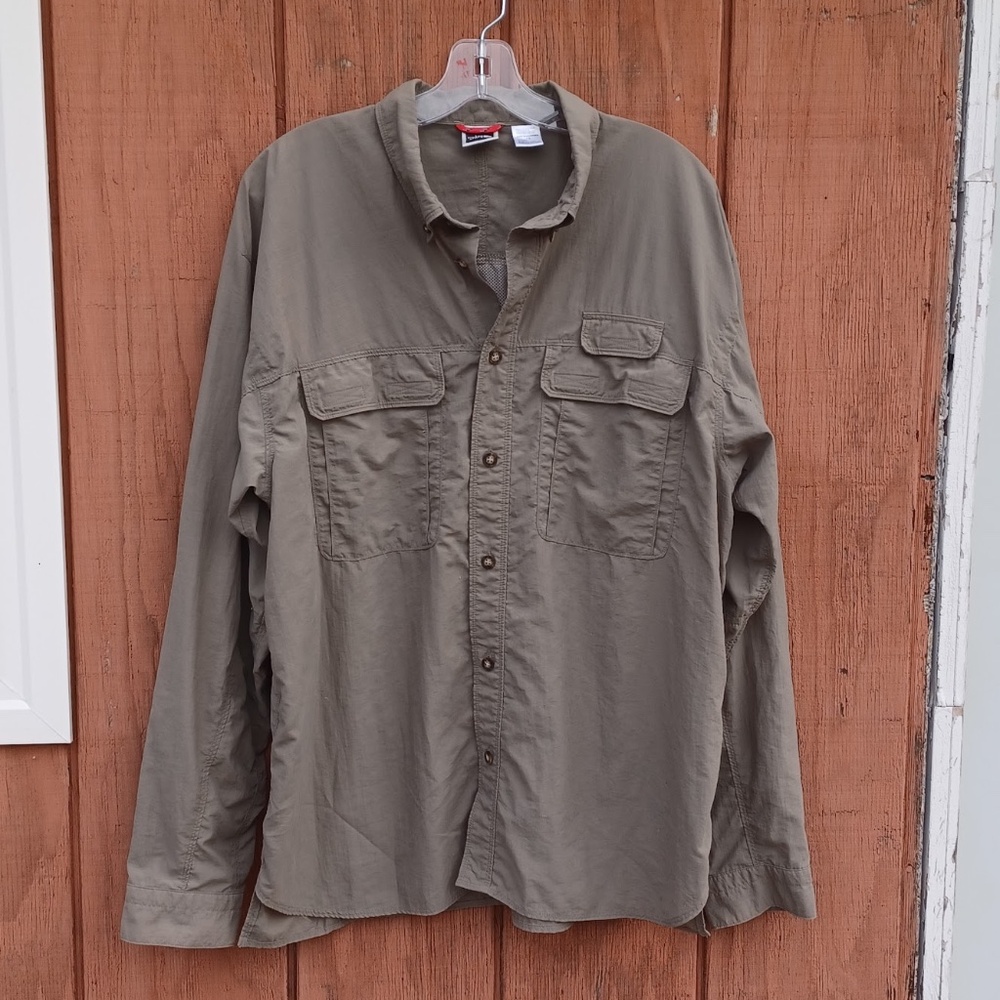The North Face Fishing Shirt Khaki Brown Vented Outdoor Camping Safari Men's L